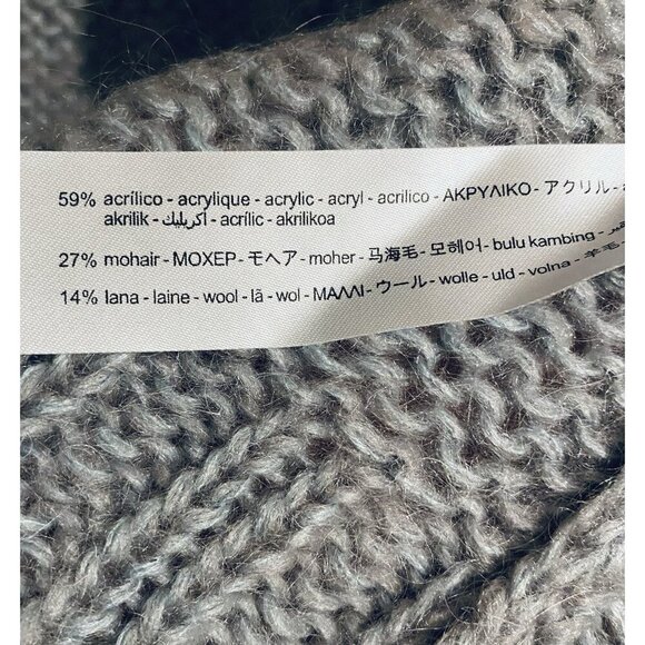 Zara Cardigan Sweater Womens Medium Gray Chunky Open Front Mohair Wool Classic - Picture 7 of 8